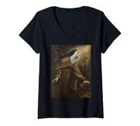 Femme St Claire d'Assise Art Catholique Traditionnel Vintage T-Shirt avec Col en V