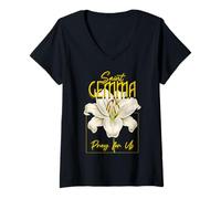 Femme St Gemma Galgani Saints Lys catholique Pureté T-Shirt avec Col en V