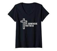 Femme St Geneviève Pray for Us Catholic Devotion T-Shirt avec Col en V
