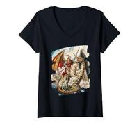 Femme St George tuant Le Dragon Saint Georges Legend Art T-Shirt avec Col en V