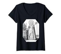 Femme St Gertrude Art Catholique Vintage Patron Saint des Chats T-Shirt avec Col en V