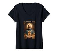 Femme St Ignace de Loyola Jésuite catholique Romaine T-Shirt avec Col en V