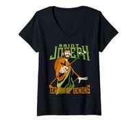 Femme St Joseph Terreur des Démons Consecration 2021 Saint Catholique T-Shirt avec Col en V