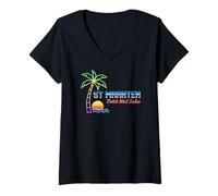 Femme St Maarten Dutch West Indian Turtle Saint Martin Années 80 T-Shirt avec Col en V