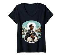 Femme St Martin de Porres Église catholique Saints Noirs Pérou T-Shirt avec Col en V