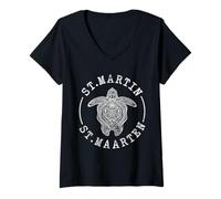 Femme St. Martin St Maarten Tortue Caraïbes Plage Vacation Grunge T-Shirt avec Col en V