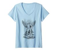 Femme St Michael vaincre Le Diable archange catholique Guerrier T-Shirt avec Col en V