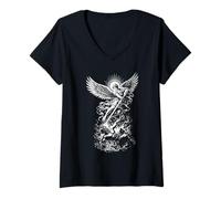 Femme St Michael vaincre Le Diable Vintage archange Guerrier T-Shirt avec Col en V