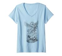Femme St Michael vaincre Le Diable Vintage archange Guerrier T-Shirt avec Col en V