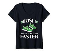 Femme St Patrick Day Chaussures de Course Irish I Was Faster Hommes Femmes T-Shirt avec Col en V