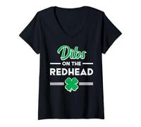 Femme St Patrick Day Dibs on The Redhead Funny Irish Men Women T-Shirt avec Col en V