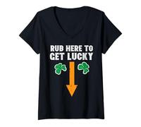 Femme St Patrick Day Rub Here to Get Lucky Saint Paddys Hommes Femmes T-Shirt avec Col en V