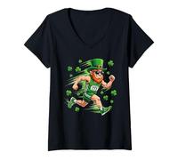 Femme St Patrick Day Runner Leprechaun Lucky Marathon Running T-Shirt avec Col en V