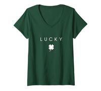 Femme St Patrick Minimal Subtil Modern Lucky Shamrock Irlandais T-Shirt avec Col en V