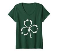 Femme St Patricks Day Hockey Shamrock Vintage Stick Saint Paddy's T-Shirt avec Col en V