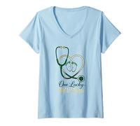 Femme St. Patrick's Day One Lucky NICU Stéthoscope pour Pieds de bébé T-Shirt avec Col en V