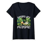 Femme St. Patricks GNOME for Women Men Hanging with My Gnomies T-Shirt avec Col en V