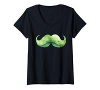 Femme St Patricks Moustache Drôle Leprechaun Saint Patrick Day T-Shirt avec Col en V