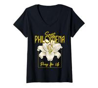 Femme St Philomena Lily Pureté Saints catholiques T-Shirt avec Col en V