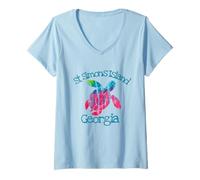Femme St Simons Island Beach Aquarelle Loggerhead Turtle Tie Dye T-Shirt avec Col en V