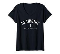 Femme St. Timothy Catholic Patron Christian Saint T-Shirt avec Col en V