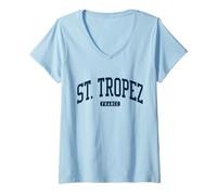 Femme St. Tropez France College University Style Marine T-Shirt avec Col en V