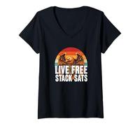 Femme Stack dit qu'il ne faut pas économiser sur ses dettes, investir dans la liberté de la cryptographie T-Shirt avec Col en V
