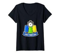 Femme Stack Timer Calm Empilage Sportif Gobelets Chronomètre T-Shirt avec Col en V
