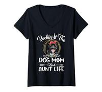 Femme Staffordshire Bull Terrier Rocking The Dog Mom and Aunt Life T-Shirt avec Col en V