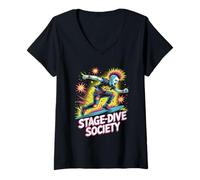 Femme Stage-Dive Society Musique Punk Rock T-Shirt avec Col en V