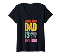 Femme Stand Back Dad Is Grilling Funny BBQ Father's Day T-Shirt avec Col en V