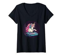 Femme Stand DJ licorne drôle pour une fête légendaire T-Shirt avec Col en V