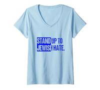 Femme Stand Up to Jewish Hate Blue Square Combat Antisémitisme T-Shirt avec Col en V
