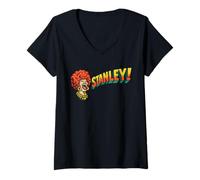 Femme Stanley! Groovy 70s Mrs Roper Three's Company Caricature T-Shirt avec Col en V