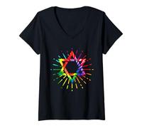 Femme Star of David Tie Dye Hanoukka Juifs de Vacances juives T-Shirt avec Col en V