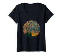 Femme Star Trails Forest Night Sky Nature Lover Retro Wildlife T-Shirt avec Col en V