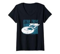 Femme Star Trek Enterprise Blue T-Shirt avec Col en V