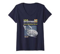 Femme Star Trek The Original Series U.S.S Enterprise Manual T-Shirt avec Col en V, Bleu Marine, M