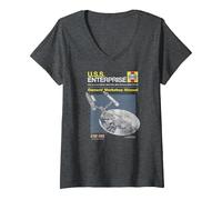 Femme Star Trek The Original Series U.S.S Enterprise Manual T-Shirt avec Col en V, Chiné Foncé, S