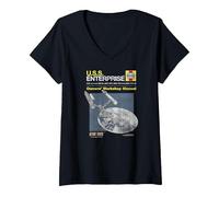 Femme Star Trek The Original Series U.S.S Enterprise Manual T-Shirt avec Col en V, Noir, M
