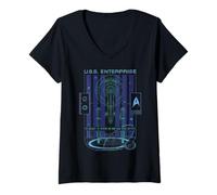Femme Star Trek: The Original Series U.S.S. Enterprise Neon Art T-Shirt avec Col en V