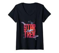 Femme Star Trek Three Ships in Space T-Shirt avec Col en V