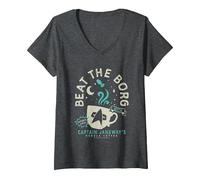 Femme Star Trek: Voyager Captain Janeway's Beat The Borg Cup T-Shirt avec Col en V, Chiné Foncé, L