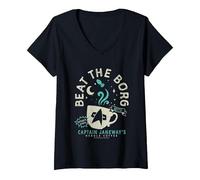 Femme Star Trek: Voyager Captain Janeway's Beat The Borg Cup T-Shirt avec Col en V, Noir, M
