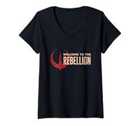 Femme Star Wars Andor "Welcome to the Rebellion" Quote Rebel Logo T-Shirt avec Col en V