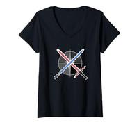 Femme Star Wars Blue vs Red Lightsaber Fight T-Shirt avec Col en V