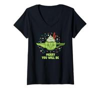 Femme Star Wars Christmas Merry You Will Be Yoda Cocoa Mug T-Shirt avec Col en V