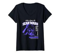 Femme Star Wars Darth Vader Power of Dark Side Vintage Kanji T-Shirt avec Col en V