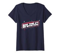 Femme Star Wars Day May The 4th Be with You Classic Text Font T-Shirt avec Col en V