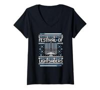 Femme Star Wars Hannukah Festival of Lightsabers T-Shirt avec Col en V